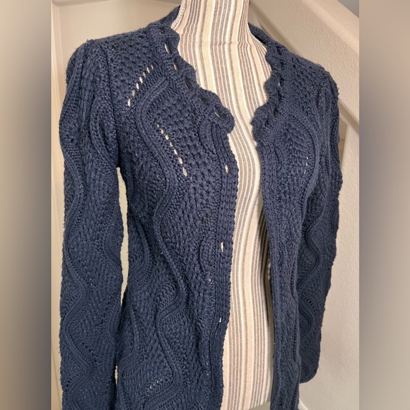 Matata Enjoy Change Navy Blue Crochet Knitted Long Open Cardigan Fits S-M - Picture 6 of 10
